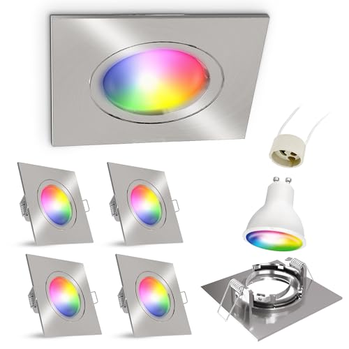 linovum Smart Deckenspots 4 Stück mit WLAN RGB GU10 LED Birnen - kompatibel mit Alexa & Google - Smarthome Spot silber eckig von linovum