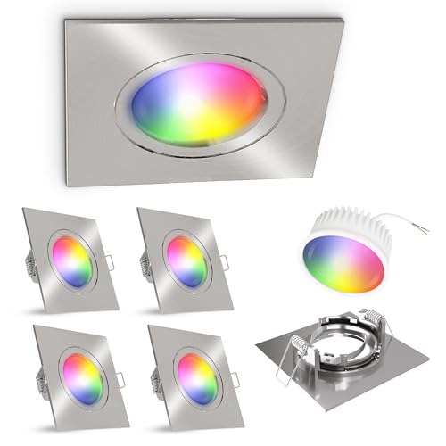 linovum Smart Deckenspots 4 Stück mit WLAN RGB LED Modul - kompatibel mit Alexa & Google - Smarthome Spot silber eckig von linovum