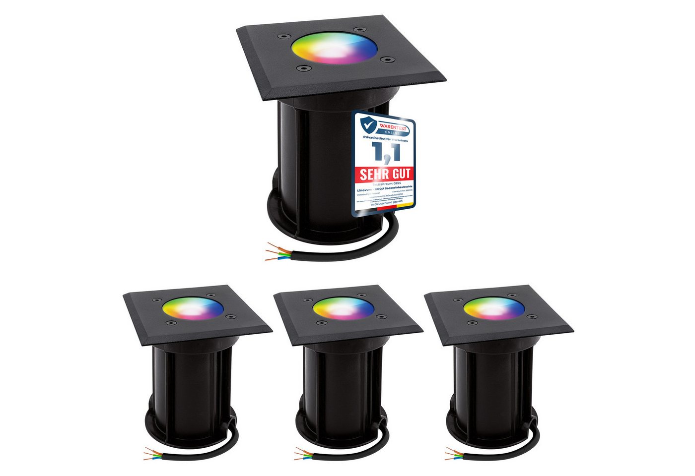linovum Smarte LED-Leuchte 4er Set LED Bodenstrahler BOQU eckig schwarz mit Smart GU10 dimmbar, RGB linovum Smarte LED-Leuchte 4er Set LED Bodenstrahler BOQU eckig schwarz mit Smart GU10 dimmbar, RGB von linovum