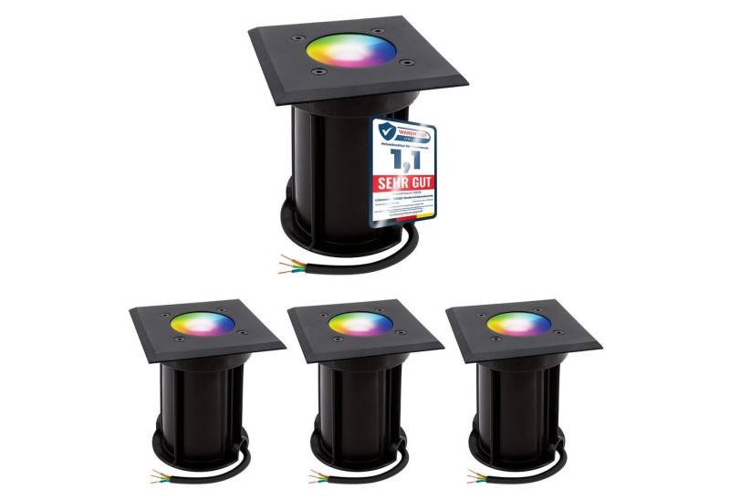 linovum Smarte LED-Leuchte 4er Set LED Bodenstrahler BOQU eckig schwarz mit Smart GU10 dimmbar, RGB von linovum