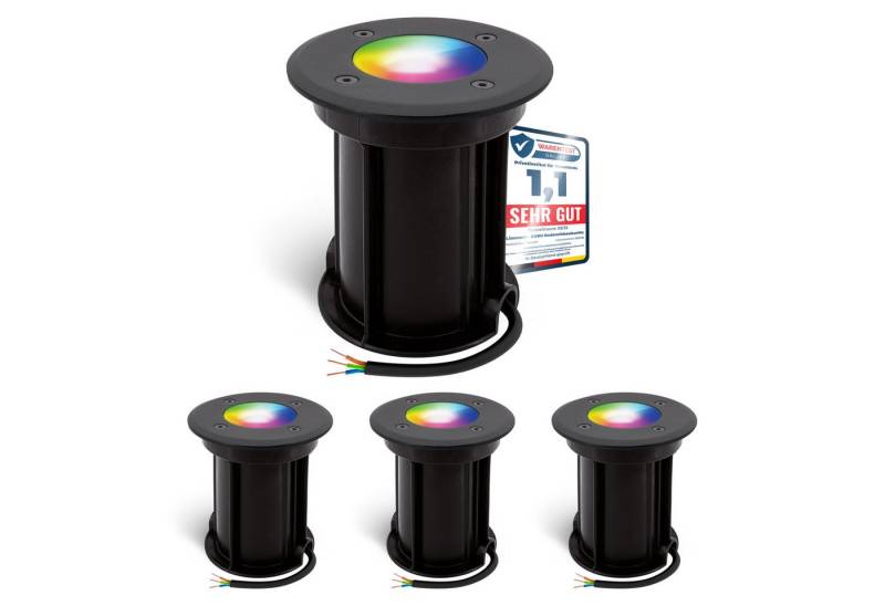 linovum Smarte LED-Leuchte 4er Set LED Bodenstrahler BORU rund schwarz mit Smart GU10 dimmbar RGB, RGB von linovum