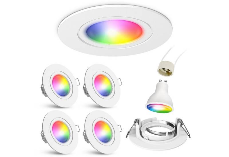 linovum Smarte LED-Leuchte 4er Set Spot Einbaustrahler rund weiss inkl. WLAN Smart GU10 LED, RGB von linovum
