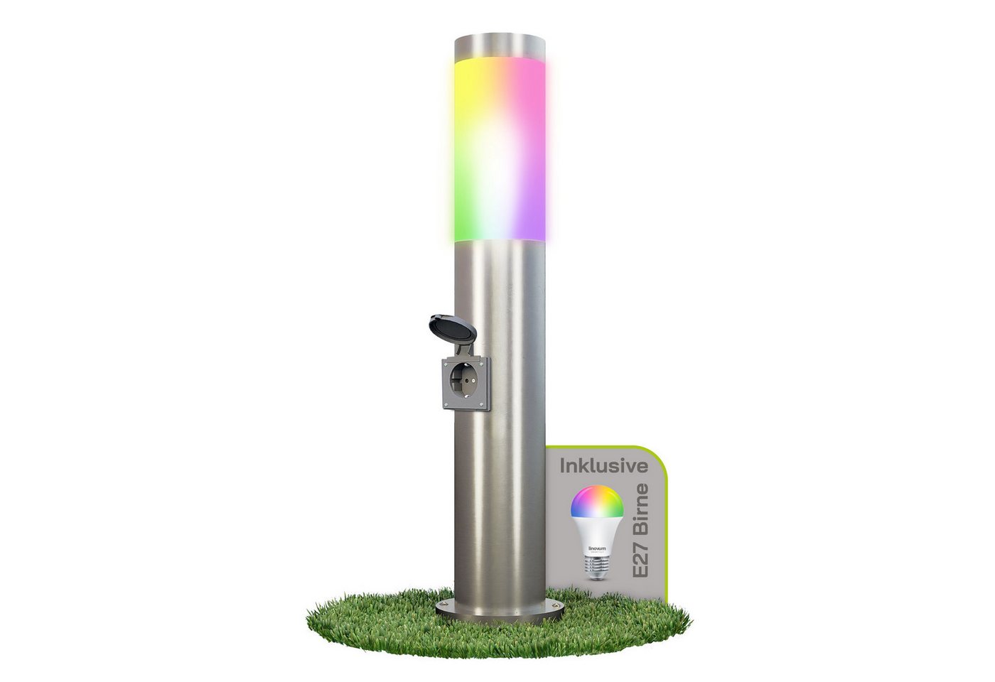 linovum Smarte LED-Leuchte BOSEA-S Wegeleuchte mit Steckdose IP44 Smart LED E27 RGBW, RGB linovum Smarte LED-Leuchte BOSEA-S Wegeleuchte mit Steckdose IP44 Smart LED E27 RGBW, RGB von linovum