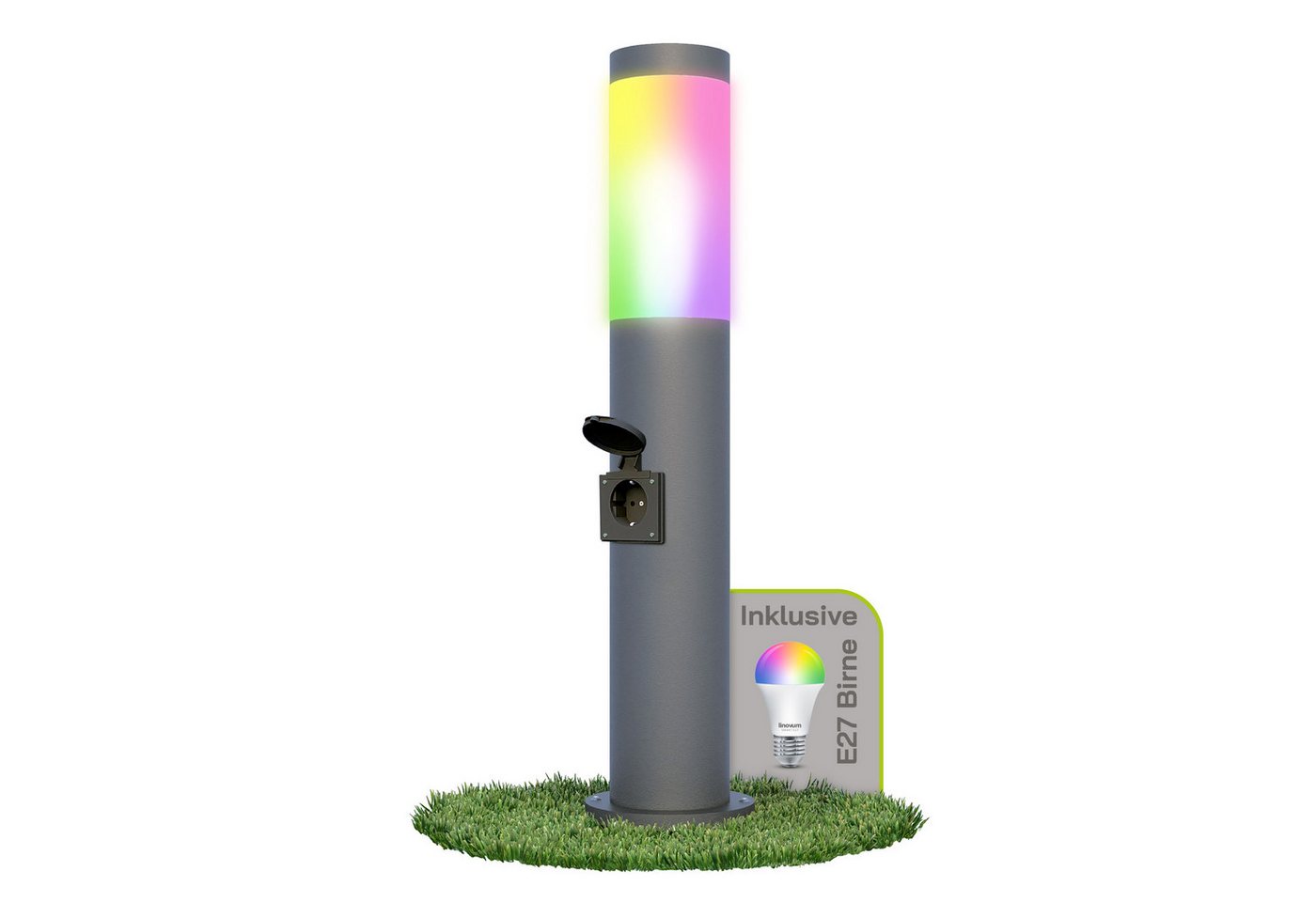 linovum Smarte LED-Leuchte BOSEA-S Wegeleuchte mit Steckdose anthrazit IP44 Smart LED E27 RGB+W, RGB linovum Smarte LED-Leuchte BOSEA-S Wegeleuchte mit Steckdose anthrazit IP44 Smart LED E27 RGB+W, RGB von linovum