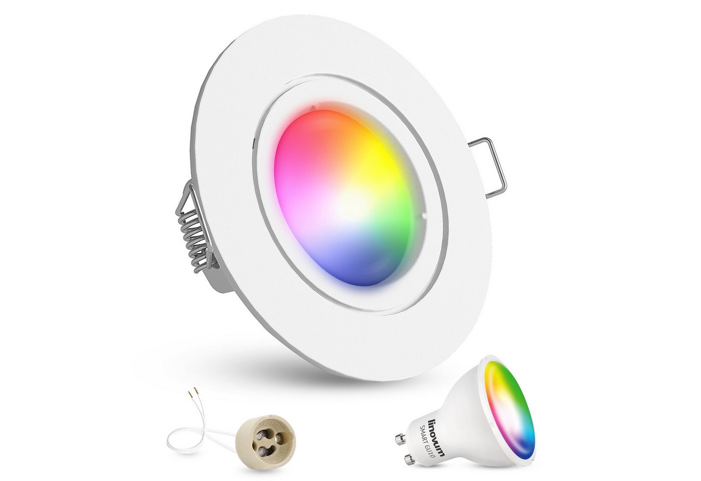 linovum Smarte LED-Leuchte Deckenspot Einbauleuchte rund weiss inkl. WLAN Smart GU10 LED RGB, RGB linovum Smarte LED-Leuchte Deckenspot Einbauleuchte rund weiss inkl. WLAN Smart GU10 LED RGB, RGB von linovum