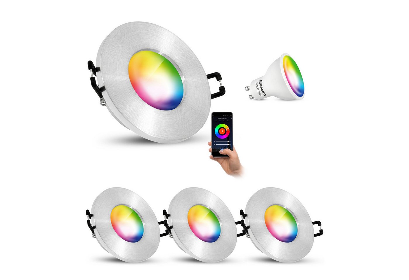 linovum Smarte LED-Leuchte ISASO 4er Set Einbauleuchte IP65 Bad Alu mit Smart GU10 4W, RGB linovum Smarte LED-Leuchte ISASO 4er Set Einbauleuchte IP65 Bad Alu mit Smart GU10 4W, RGB von linovum