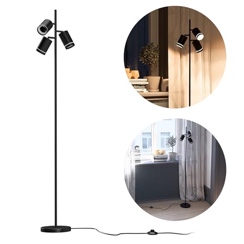 linovum TAVIRA Stehleuchte Wohnzimmer 3-flammig - moderne Standlampe schwarz drehbar mit Fußtaster für 3x GU10 Leuchtmittel von linovum