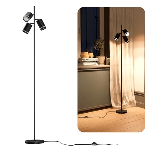 linovum TAVIRA Stehleuchte Wohnzimmer 3-flammig - moderne Standlampe schwarz drehbar mit Fußtaster & 3x GU10 Lampen warmweiß 2W von linovum