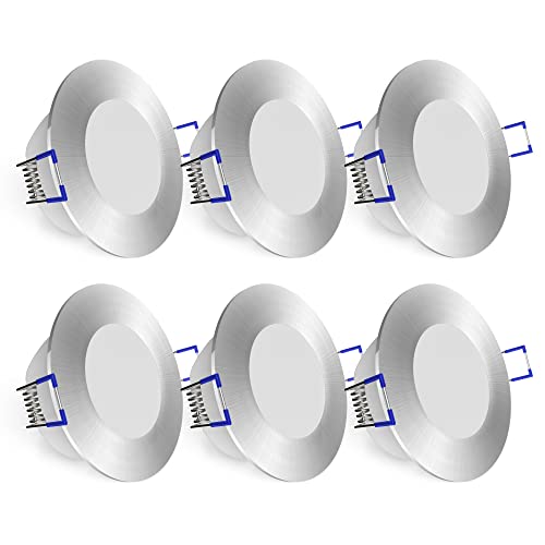 linovum WEEVO Bad Einbau LED Spots 6er Set dimmbar & extra flach - Einbaudeckenlampen 230V gebürstet mit 6,5W Licht warmweiß von linovum