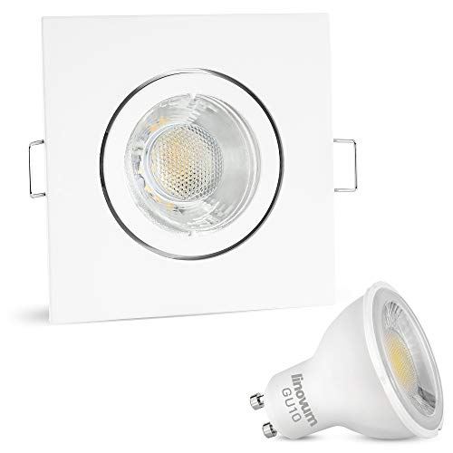 linovum eckiger LED Einbaustrahler für 230V ohne Trafo Downlight mit GU10 LED Lampe 3W Lichtfarbe neutralweiß weiß schwenkbar von linovum