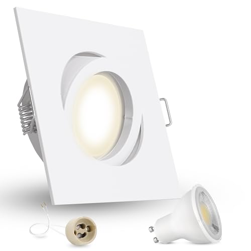 linovum eckiger LED Einbaustrahler für 230V ohne Trafo Downlight mit GU10 LED Lampe 3W Lichtfarbe neutralweiß weiß schwenkbar von linovum
