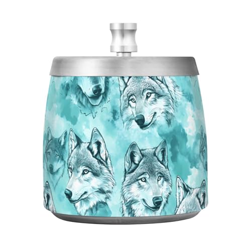 Aesthetic Wolfs Türkis Edelstahl Home Aschenbecher mit Deckel für Haus Garten Büro Groß Unzerbrechlich Außen Zigarettenhalter für Coole Terrasse Dekor von linqin