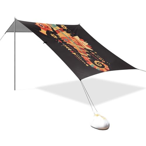 Art Dunkelrotes Seepferdchen Stabiles Strandzelt UPF50 Wasserdicht Sonnenschutz mit Sandsäcken & Sandschaufel für Hinterhof und Camping von linqin