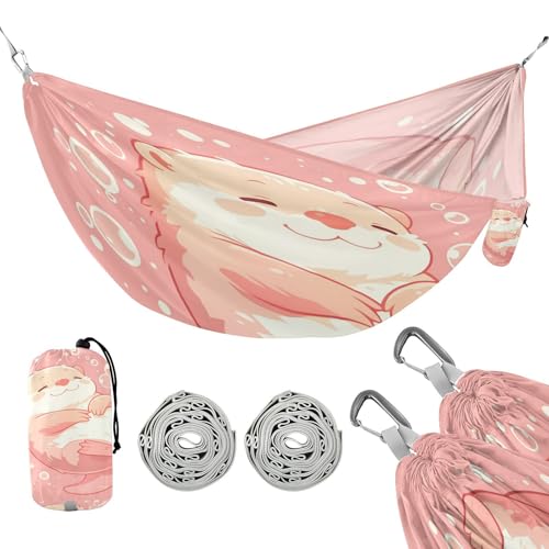 Art Otter Rosa Hängematten für Camping mit Portabl Tragetasche Tragbare Falthängematte für Draußen Strand Terrasse Garten von linqin
