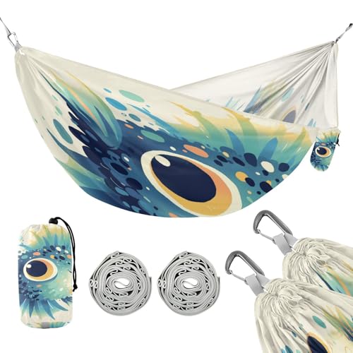 Art Puffer Fish Deep Sky Blue Camping Hängematten mit Portabl Tragetasche Seil Hängematte für Terrasse Hinterhof Lounge Basis von linqin