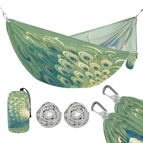 Big Peacock Spring Green Outdoor-Hängematte mit Seil zum Aufhängen, tragbare Hängematte für draußen, Terrasse, Hinterhof, Pool von linqin