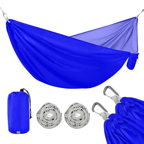 Blaue einfarbige Camping-Hängematte mit Tragetasche, Hinterhof-Hängematte für draußen, Terrasse, Hinterhof, Pool von linqin
