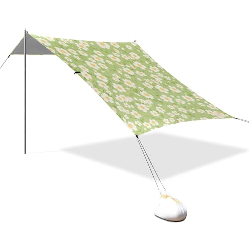 Blooming Flower Green Faltbarer Strandüberdachung UPF50+ Leichter Schatten Sonnenschutz mit Sandtaschen für Familienausflüge, Picknicks & Camping von linqin
