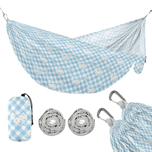 Blumen Blau Ginghams Hängematten für Camping mit Hängeseil Seil Hängematten für draußen für draußen Camping Essentials von linqin