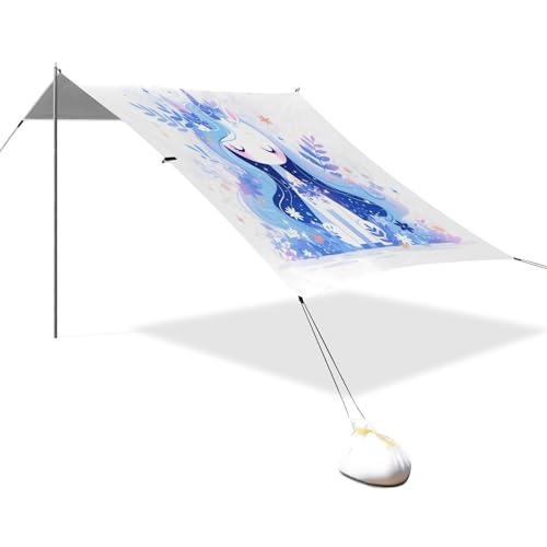 Cartoon Chic Unicorns Stabiles Strandzelt UPF50+ Wasserdicht Sonnenschutz mit Sandtaschen für Hinterhof, Grasland, Park von linqin