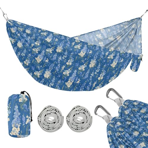 Chic Hängematten mit dunkelblauen Blumen, für den Außenbereich, Seil-Hängematte für Terrasse, Hinterhof, Lounge-Basis von linqin