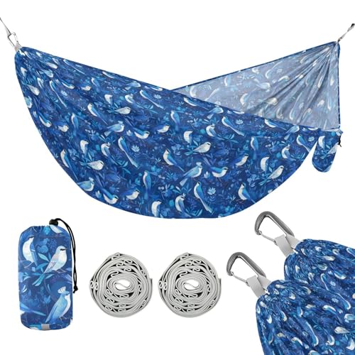 Deep Blue Birds Outdoor-Hängematte mit Seil zum Aufhängen, tragbare Hängematte für draußen, Camping-Essentials von linqin