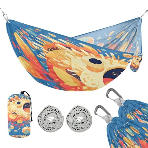 Excited Puffer Fish Dunkelblaue Outdoor-Hängematte mit Baumgurten Stoffhängematte für draußen Camping Essentials von linqin