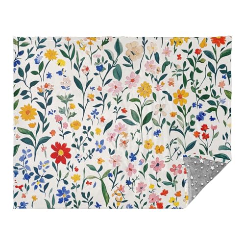 Frühlingsdecke mit Wildblumen, weiße Decke für Couch, bequeme Überwurf, Decken, Couchüberwurf, 127 x 178 cm, Decken und Überwürfe von linqin