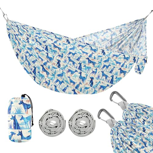 Gemetric Blue Dogs Hängematten für Camping, Seil-Hängematten für den Außenbereich, Terrasse, Hinterhof, Pool von linqin