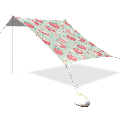 Hellrosa Äpfel Faltbares Strandzelt UPF50 Wasserabweisender Sonnenschutz mit stabilen Stangen, Sandsäcken und Schaufel für Hinterhof und Camping von linqin