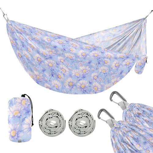 Hellviolette Sonnenblumen-Camping-Hängematte mit Baumgurten, Hinterhof-Hängematte für Terrasse, Hinterhof, Lounge-Basis von linqin