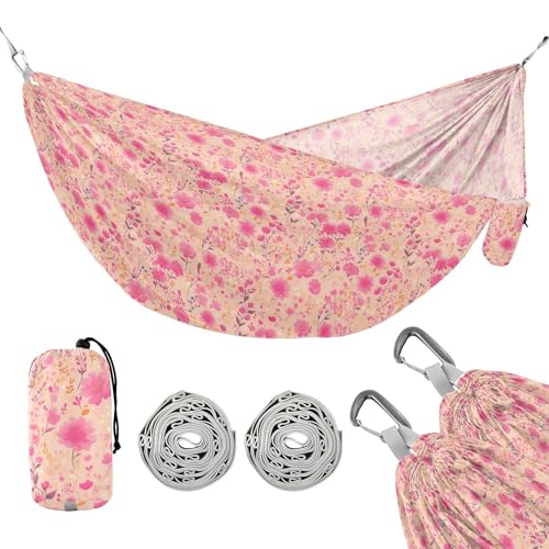 Kleine rosa Blumen Camping Hängematten mit Portabl Tragetasche Hängeseil Hängematte für draußen Strand Terrasse Garten von linqin