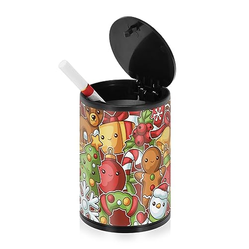 Nette Frohe Weihnachten Muster Aschenbecher für Zigaretten Auto mit Deckel Geruchssicher Edelstahl Tragbare Rauchfreie Abdeckung Auto Aschenbecher für von linqin