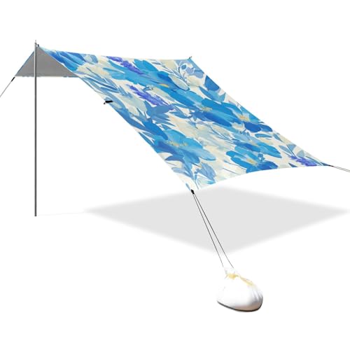Pfauenblaue Blumen Stabiles Strandzelt UPF50 Wasserabweisendes großes Sonnensegel mit Sandtaschen für Camping, Picknick, Hinterhof von linqin