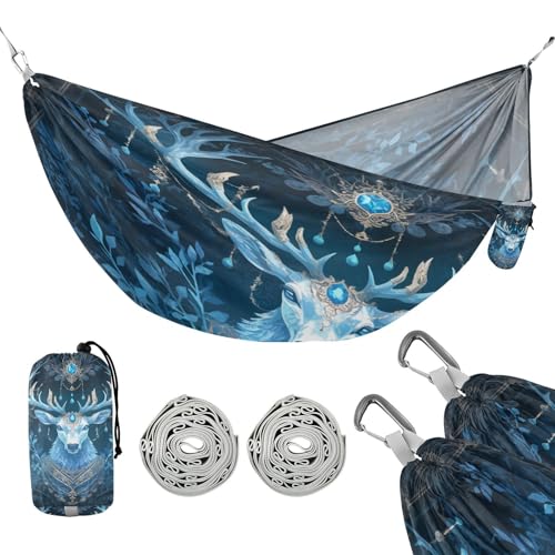 Retro Hirsch Dark Cyan Hängematten für Camping Schaukel Hängematte für Terrasse Hinterhof Lounge Basis von linqin
