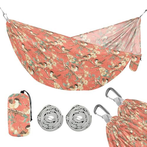Retro Rose Gold Birds Pink Hängematten mit Seil zum Aufhängen Hängematten für draußen für Terrasse Hinterhof Lounge Basis von linqin