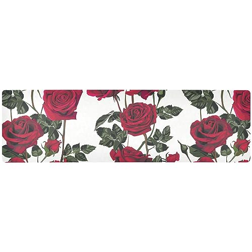 Rote Blumen Rosen Untersetzer für heiße Töpfe und Pfannen, hitzebeständige Topflappen und wasserdichtes Pad für heiße Teller, 100,1 x 30 cm, frei geschnitten von linqin