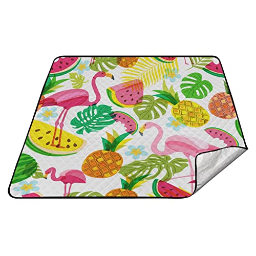 Sanddichte Picknickdecke, gepolstert, Picknickdecke mit Stauraum für den Außenbereich, tropisch, rosa Flamingo von linqin