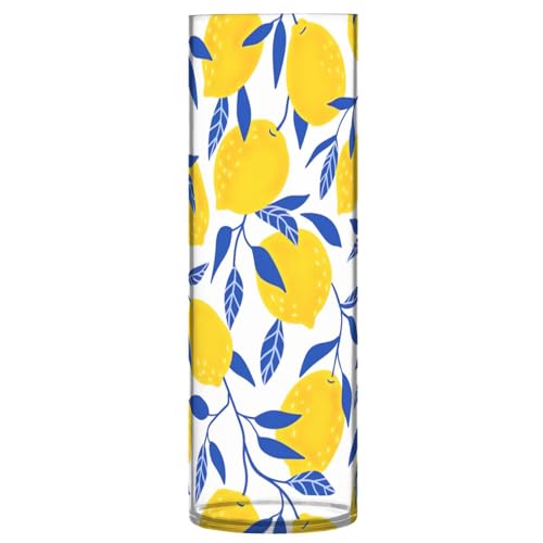 Tropisches Muster Gelb Zitronen Obst Kunststoff Zylinder Vase 30x9cm Kleine Vase Dekorative Vasen für Wohnzimmer Innen Schlafzimmer Esszimmer Dekor von linqin