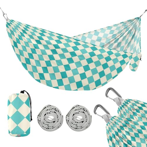 Türkise Checkerboards Camping Hängematten mit Portabl Tragetasche Stoff Hängematte für Terrasse Hinterhof Lounge Basis von linqin