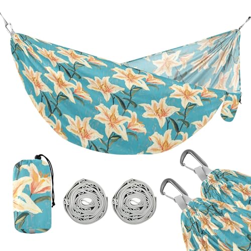 Vintage Lilie Türkis Camping Hängematten mit Portabl Tragetasche Tuch Hängematte für Terrasse Hinterhof Lounge Basis von linqin