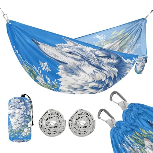 Wolf Spring Green Flowers Camping-Hängematte mit Baumgurten, tragbare Hängematte für Camping & Wandern unverzichtbar von linqin