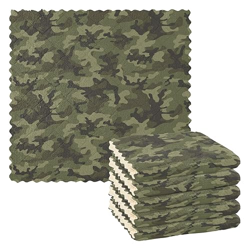 linqin Armee-Camouflage-Grün, 6 Stück, saugfähig, Küchentücher, bedruckt, hochwertige Lappen, wiederverwendbar für Arbeitsplatte, Tisch von linqin