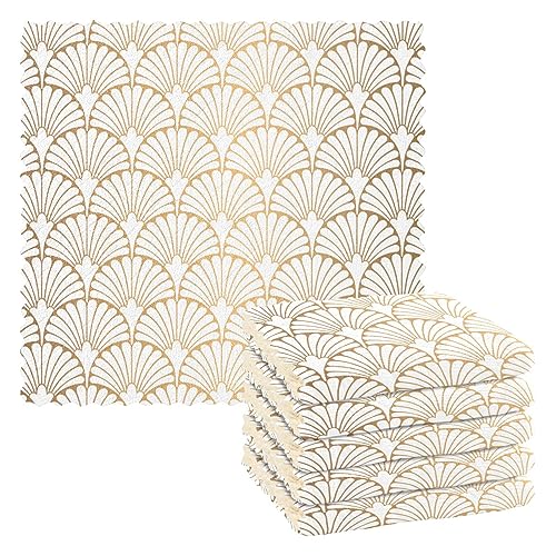 linqin Art Deco Muster Weiß Gold Set mit 6 schnell trocknenden Küchentüchern Mikrofaser Handtücher Dekor Qualität Geschirrtücher Wiederverwendbar für Restaurant Tisch von linqin