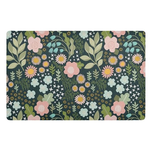 linqin Fußmatte mit wildem Blumenmuster, rutschfest, Gummi, niedriges Profil, Fußmatte, für alle Jahreszeiten, für den Innen- und Außenbereich, 81,3 x 50,8 cm von linqin