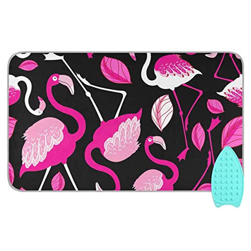 linqin Hitzebeständige Bügelmatte mit Silikon-Pad, florales Pink, Flamingos, Reise-Bügelkissen, tragbarer Bügelbrettbezug für Waschmaschine, Trockner, Tischplatte, 119 x 71 cm von linqin