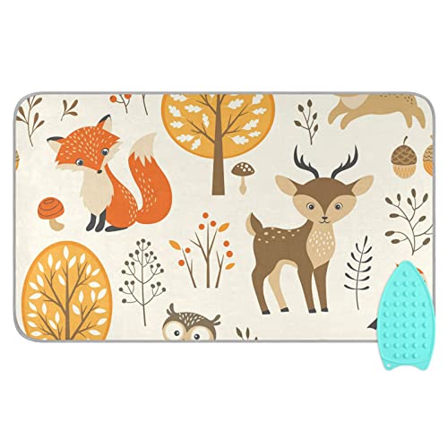 linqin Tragbare Bügelmatte mit Silikon-Pad, Herbsttiere, Igel, Fuchs, Hirsch, Vogel, Reise-Bügelbrett, hitzebeständig, Bügelbrettbezug und Pad für Trockner, Waschmaschine, Tischplatte, 119 x 71 cm von linqin