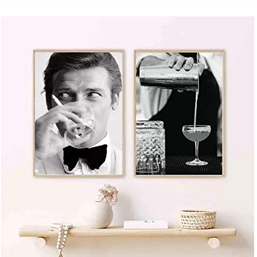 Berühmter Schwarzweiss-Schauspieler Roger Moore-Plakat-Druck-Figuren-Malerei Vintage Moderne Wandbilder für das Leben in Rom Home Decor-50x70x2Pcscm Kein Rahmen von linshel
