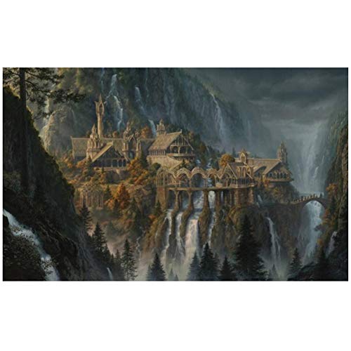 Bruchtal Mittelerde Landschaft Filmplakat und Drucke Gemälde auf Leinwand Wandkunst Ein Ring Film Bild für Raumdekoration-60x90cm ohne Rahmen von AdoDecor