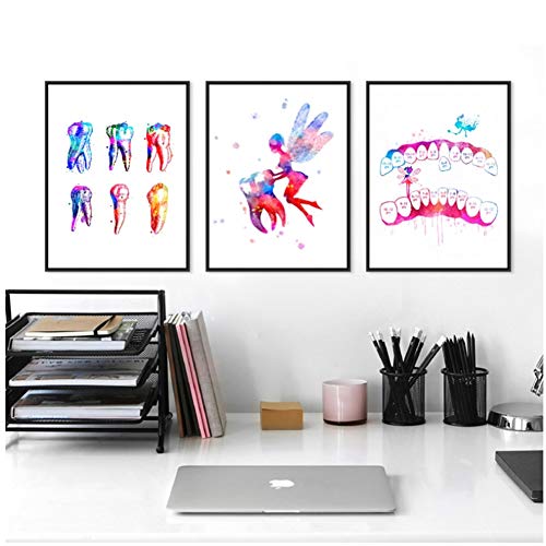 linshel Zähne Anatomische Aquarell Druck und Poster Zahnmedizin Medizinische Kunst Leinwand Malerei Zahnarztpraxis Klinik Wandkunst Bild Dekor-40x60x3Pcscm Kein Rahmen von AdoDecor